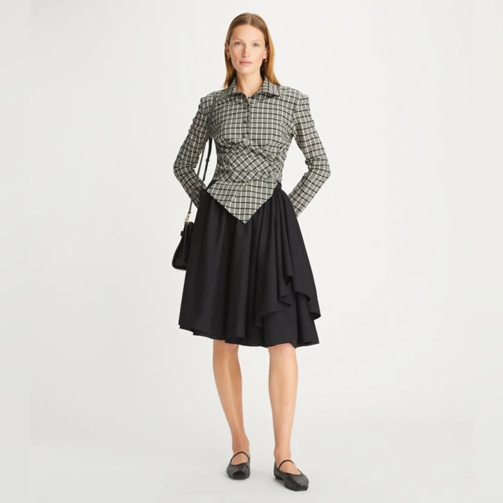 NWT $698 Tory Burch Plaid Asymmetric Wrap Shirt Blouse